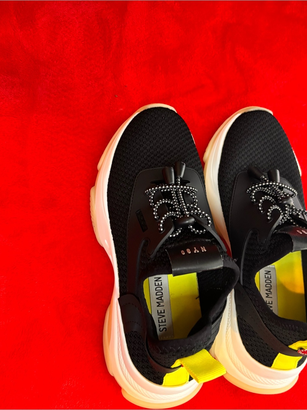 Steve Madden Kids Black Sneakers with White Soles and Yellow Heel Tab